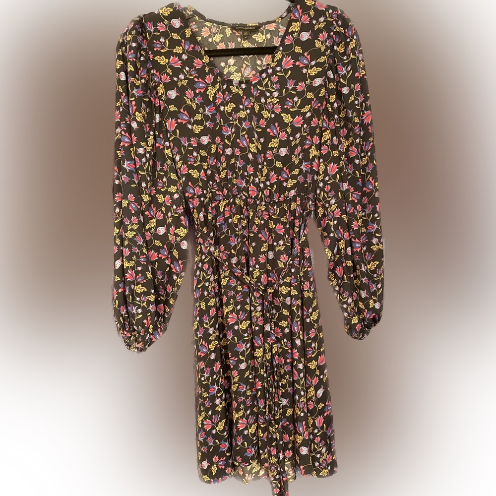 Banana Republic Black Floral Balloon Sleeve Tie Dress Size XS